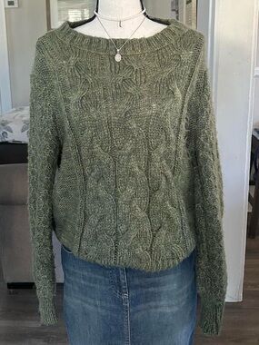 Wooden Ships Olive Cable Knit Crewneck Sweater